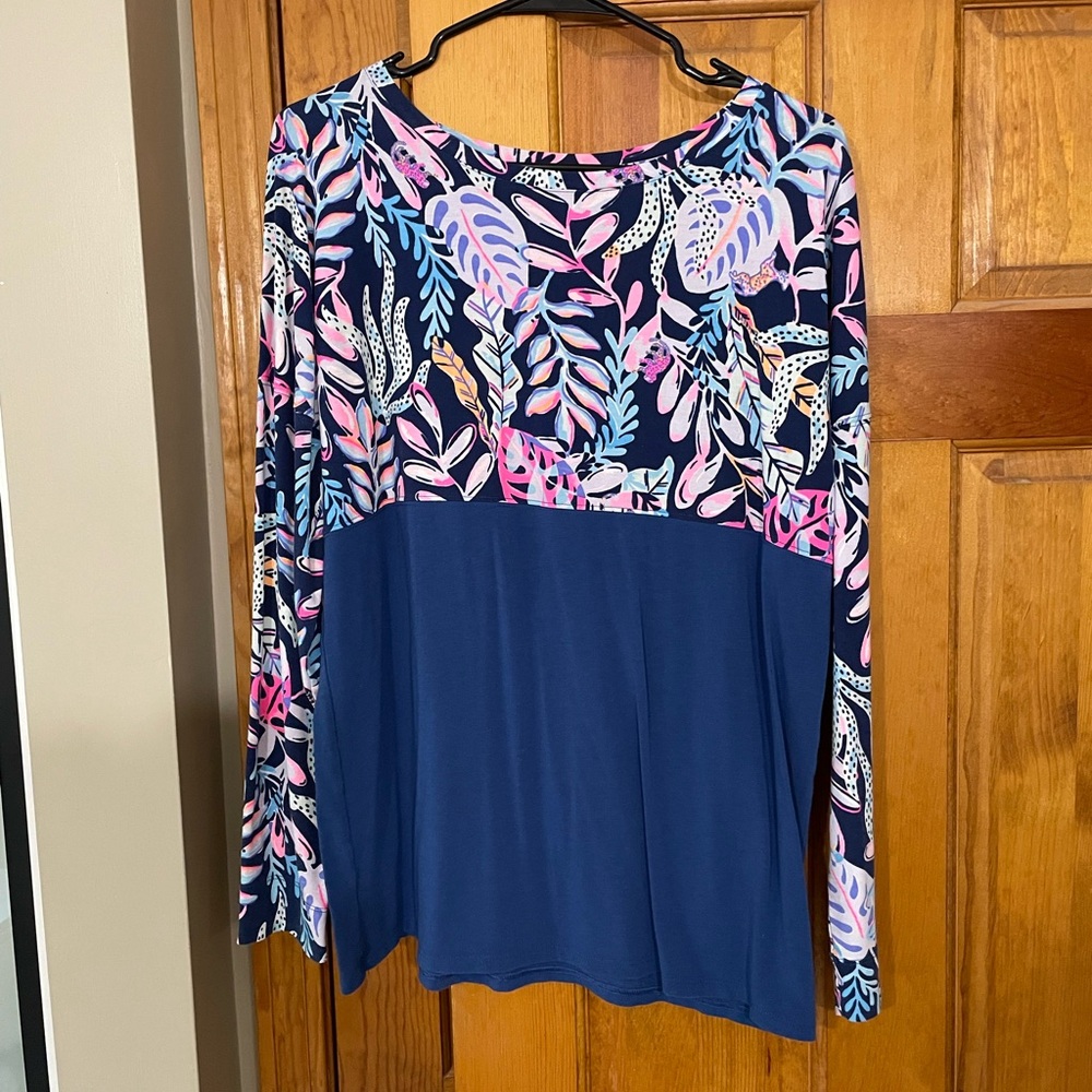 Lilly Pulitzer Graphic Long Sleeve Tee Pink and Blue